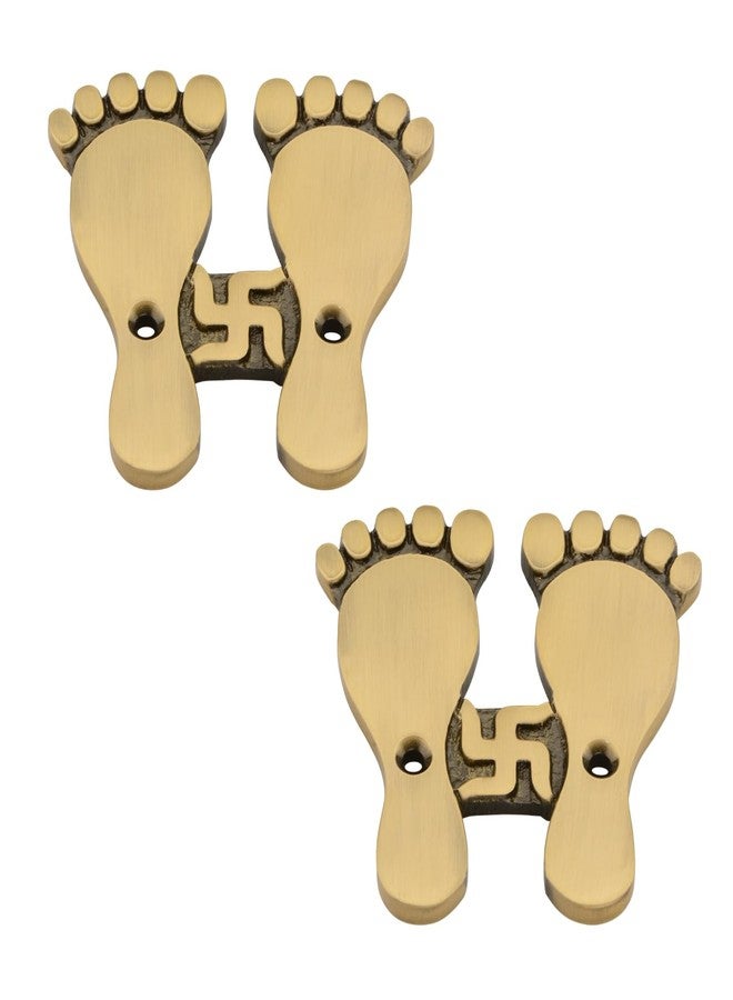 DEVDECOR Handcrafted Brass Lakshmi Charan Paduka with Swastik | Traditional Footprints for Mandir & Home Decor 7.62 x 7.62 cm, Gold Finish - Image 3